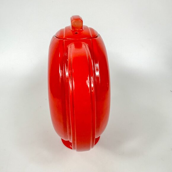 Vintage Hall China Chinese Red Donut Teapot Art Deco 3.11 6 READ - Picture 8 of 9